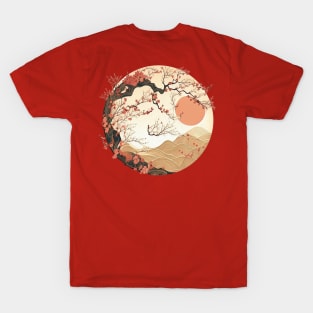 Japanese Style Art: Mountain and Floral View T-Shirt